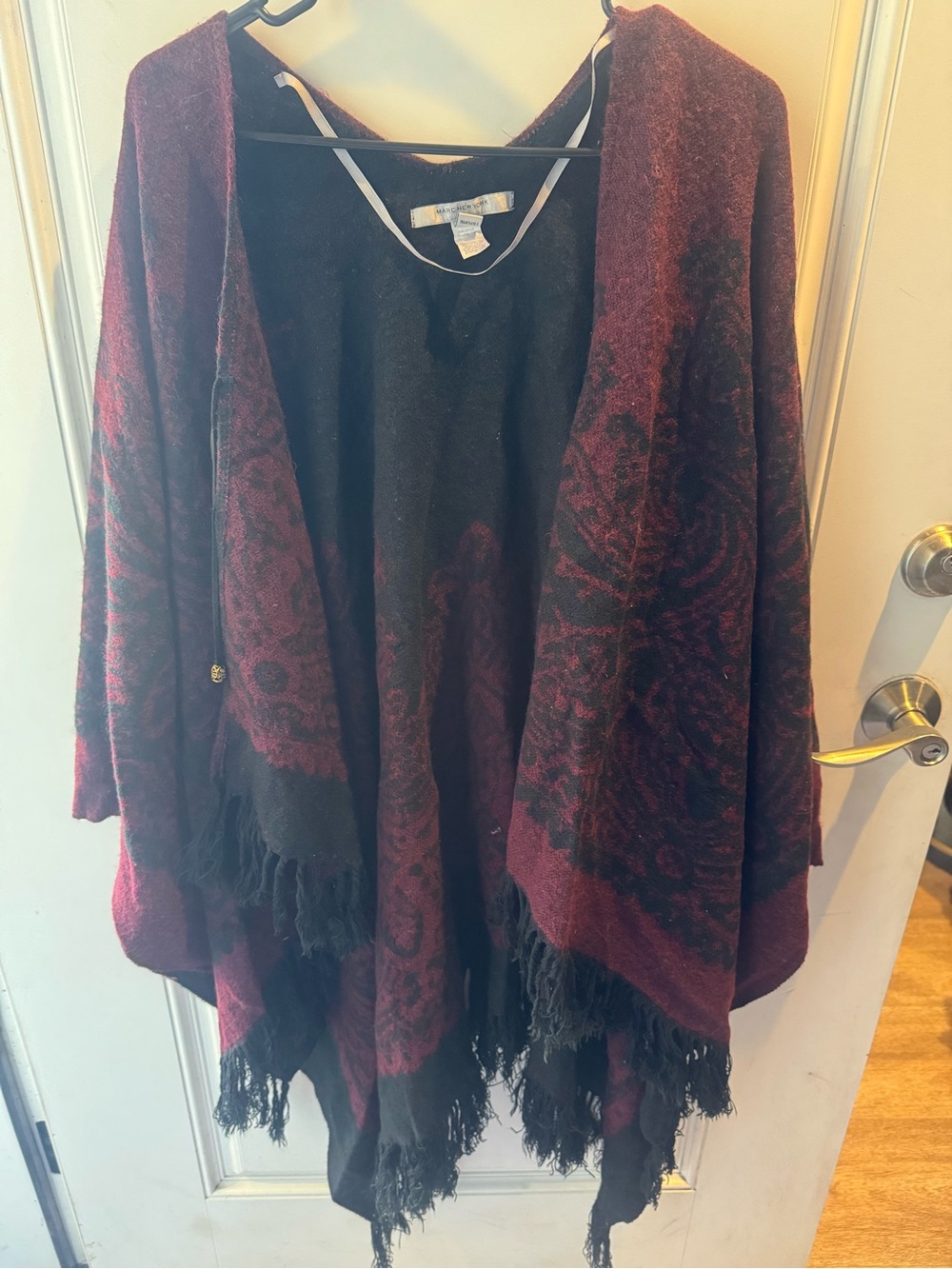 Mark New York.Women's Burgundy and Black Fringe Shawl poncho